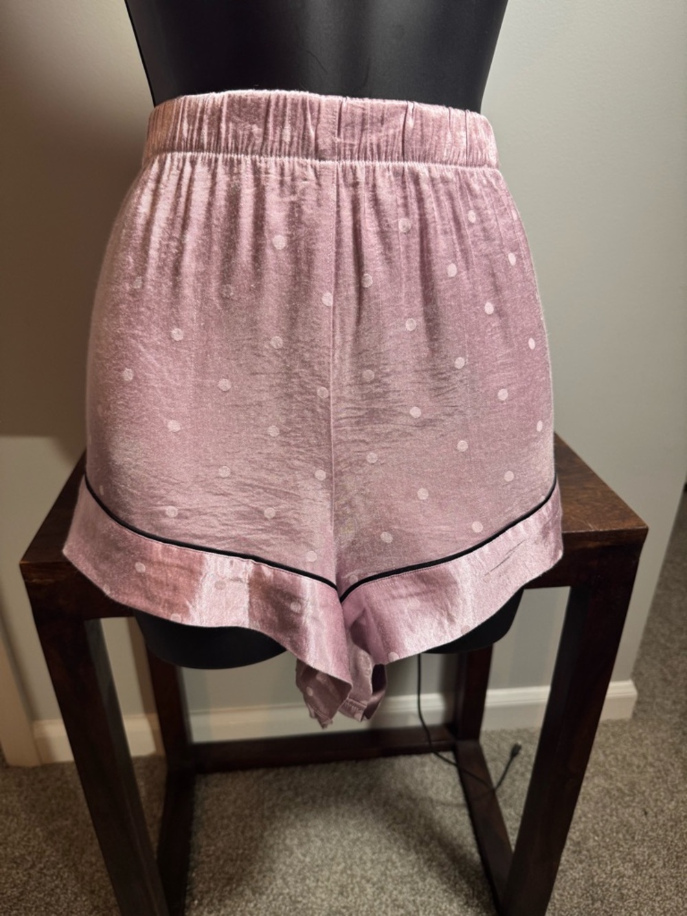 Victoria's Secret Pink Polka Dot Satin Like Sleep Shorts with Black Trim